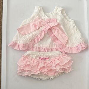 Ruffle Butts Pink and White Ruffled Diaper Cover Set